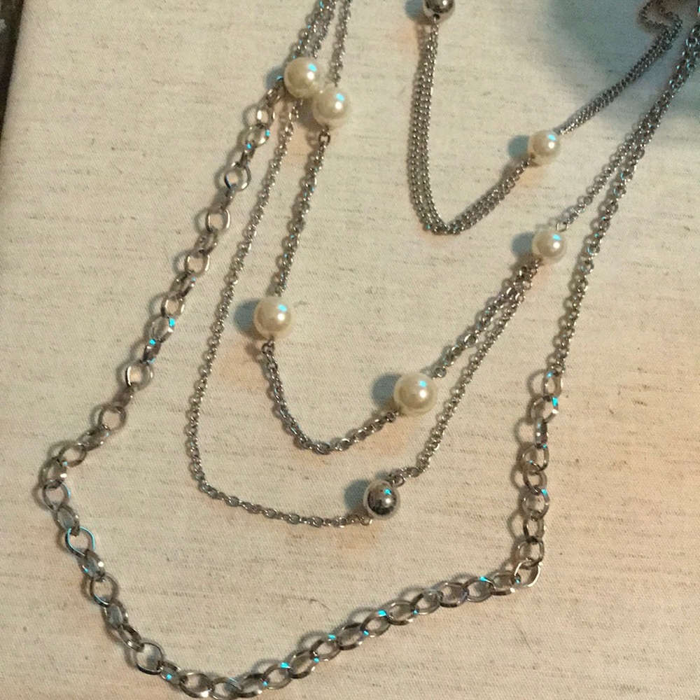 Multi Strand Pearl & Chain Necklace